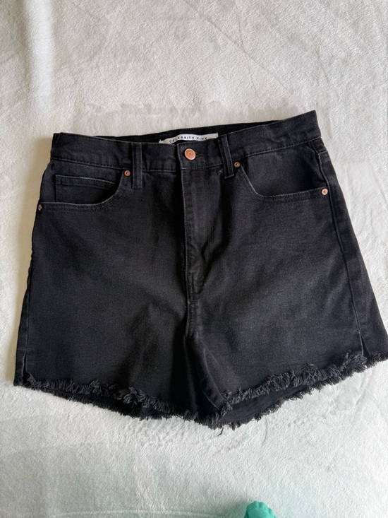 Celebrity Pink Pants - Celebrity Pink Black Frayed Hem Denim Shorts